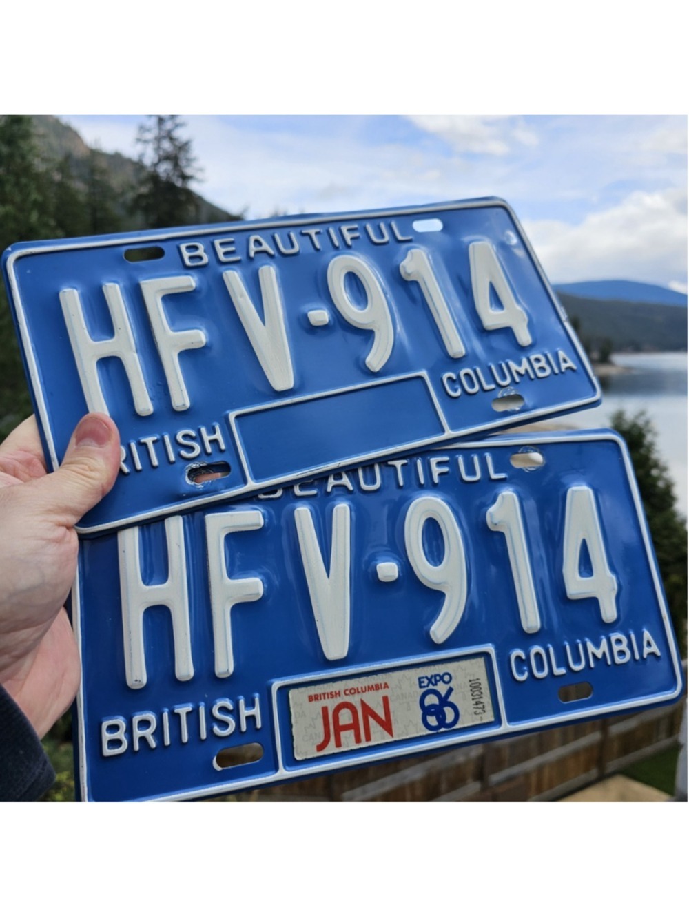 1986 British Columbia License Plates Matching Pair W/ EXPO 86 Tags Nice Condit!